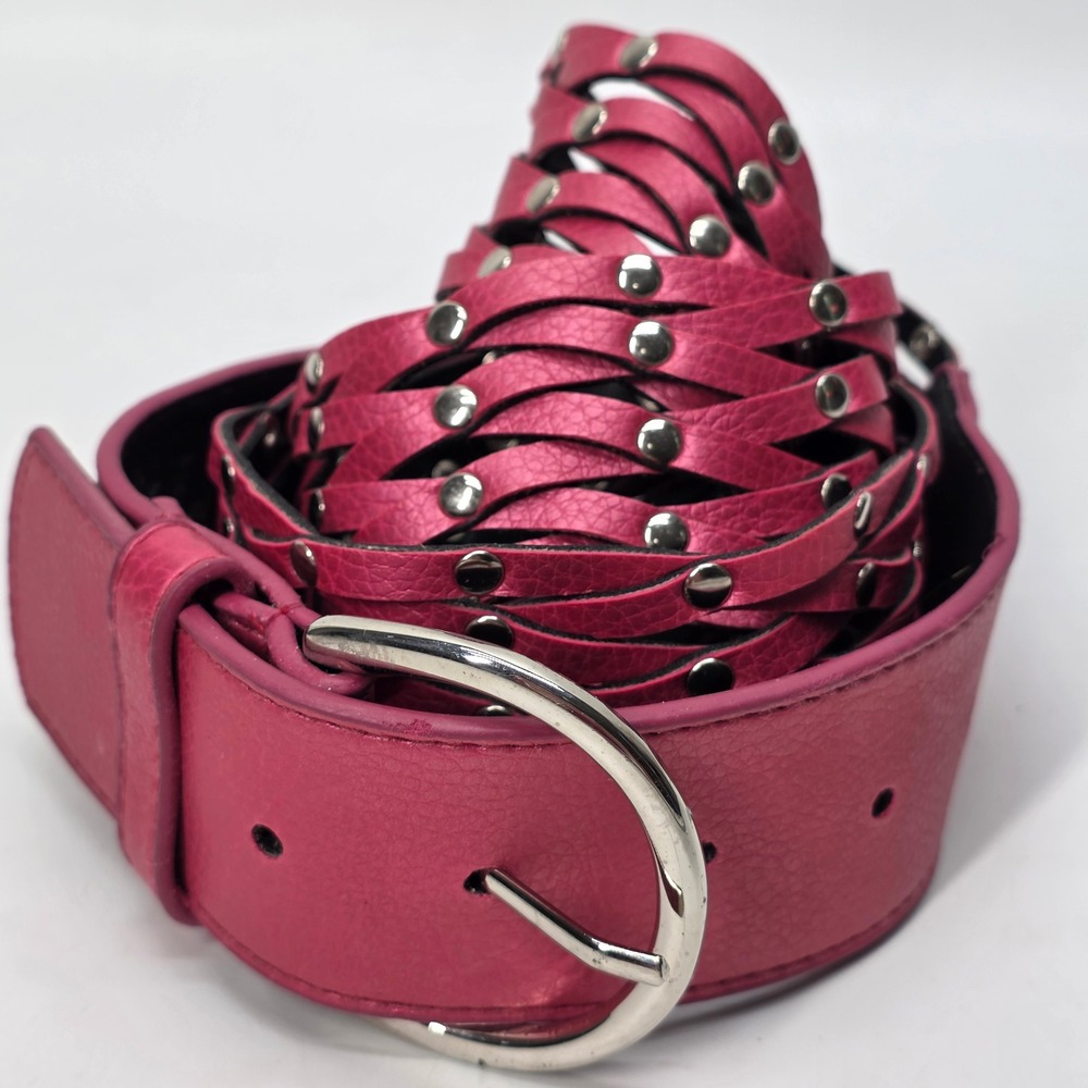Pink Braided Belt Studded Woven Metallic XL No Boundaries Y2K McBling Festival